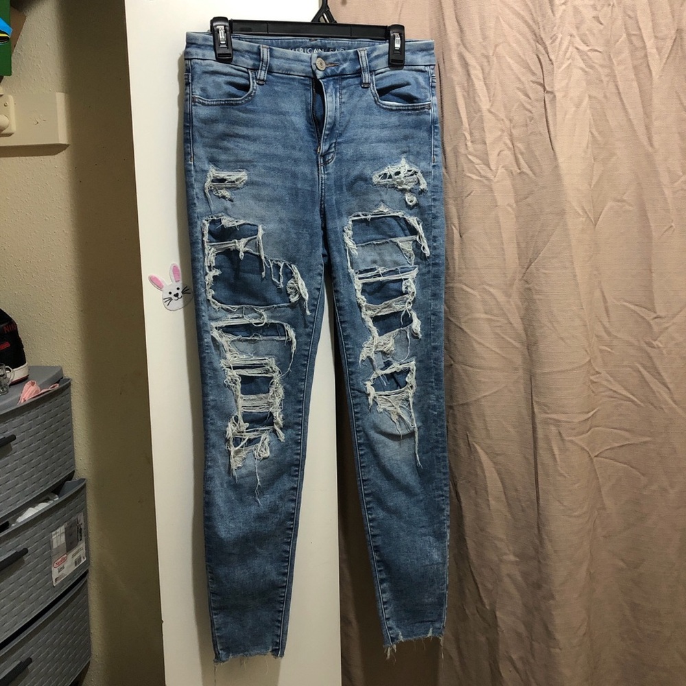 American Eagle Blue ripped skinny jeans
